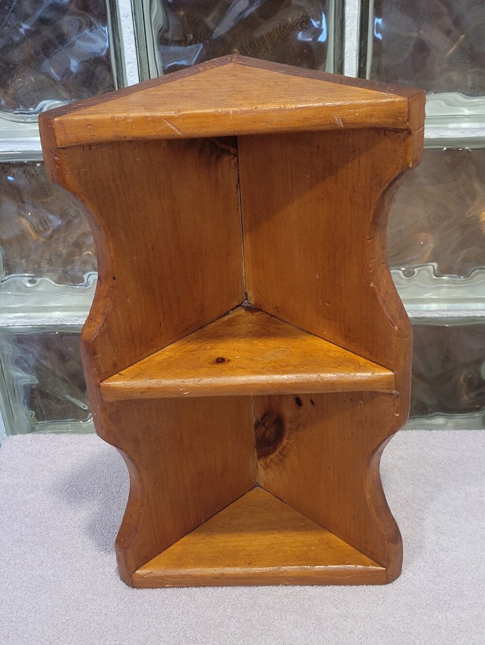 Vintage Handmade Solid Wood Corner Wall Shelf 2 Tier Rustic Display 17.5”